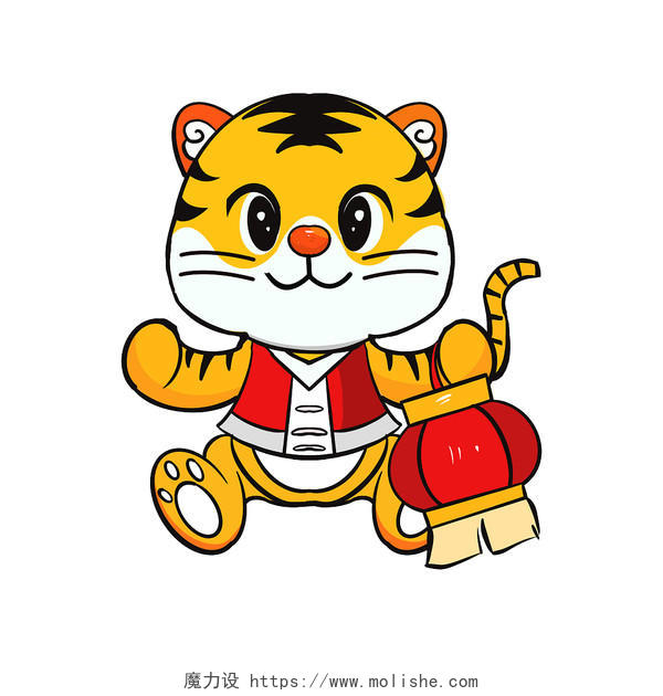 小老虎提灯笼平面卡通可爱过年png素材虎年新年春节2022年元素